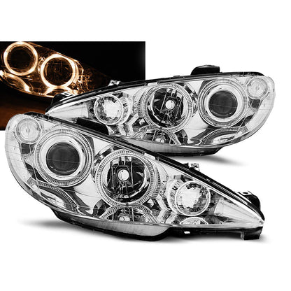 Scheinwerfer passend für Peugeot 206 02- Angel Eyes Chrom