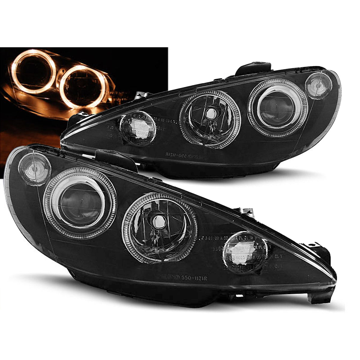 Scheinwerfer passend für Peugeot 206 02- Angel Eyes Schwarz