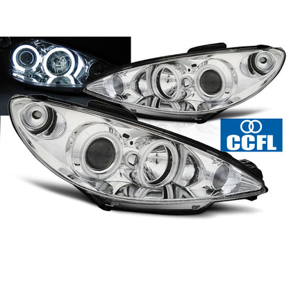 Scheinwerfer passend für Peugeot 206 02- Angel Eyes Chrom CCFL