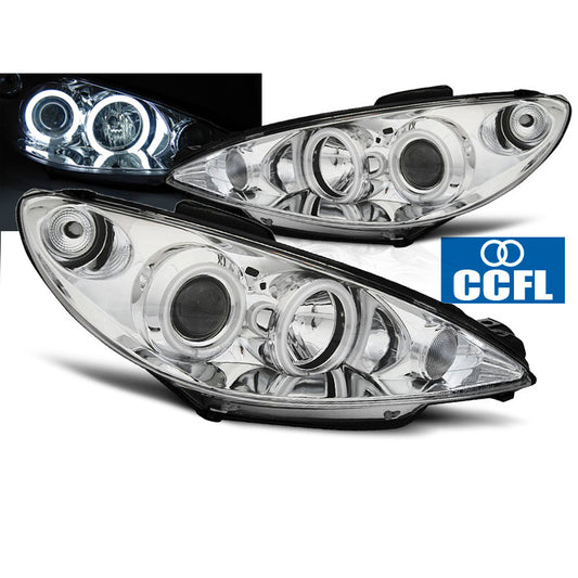 Scheinwerfer passend für Peugeot 206 02- Angel Eyes Chrom CCFL