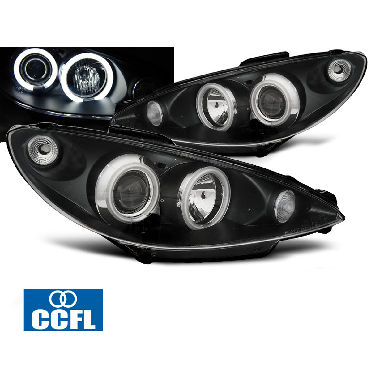 Scheinwerfer passend für Peugeot 206 02- Angel Eyes Schwarz CCFL