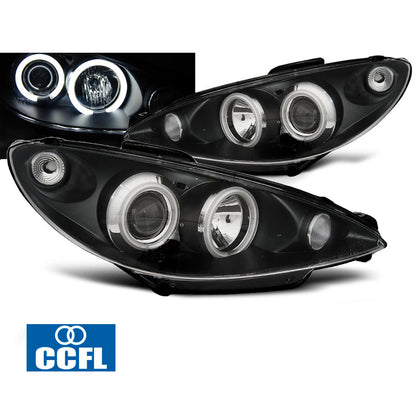 Scheinwerfer passend für Peugeot 206 02- Angel Eyes Schwarz CCFL