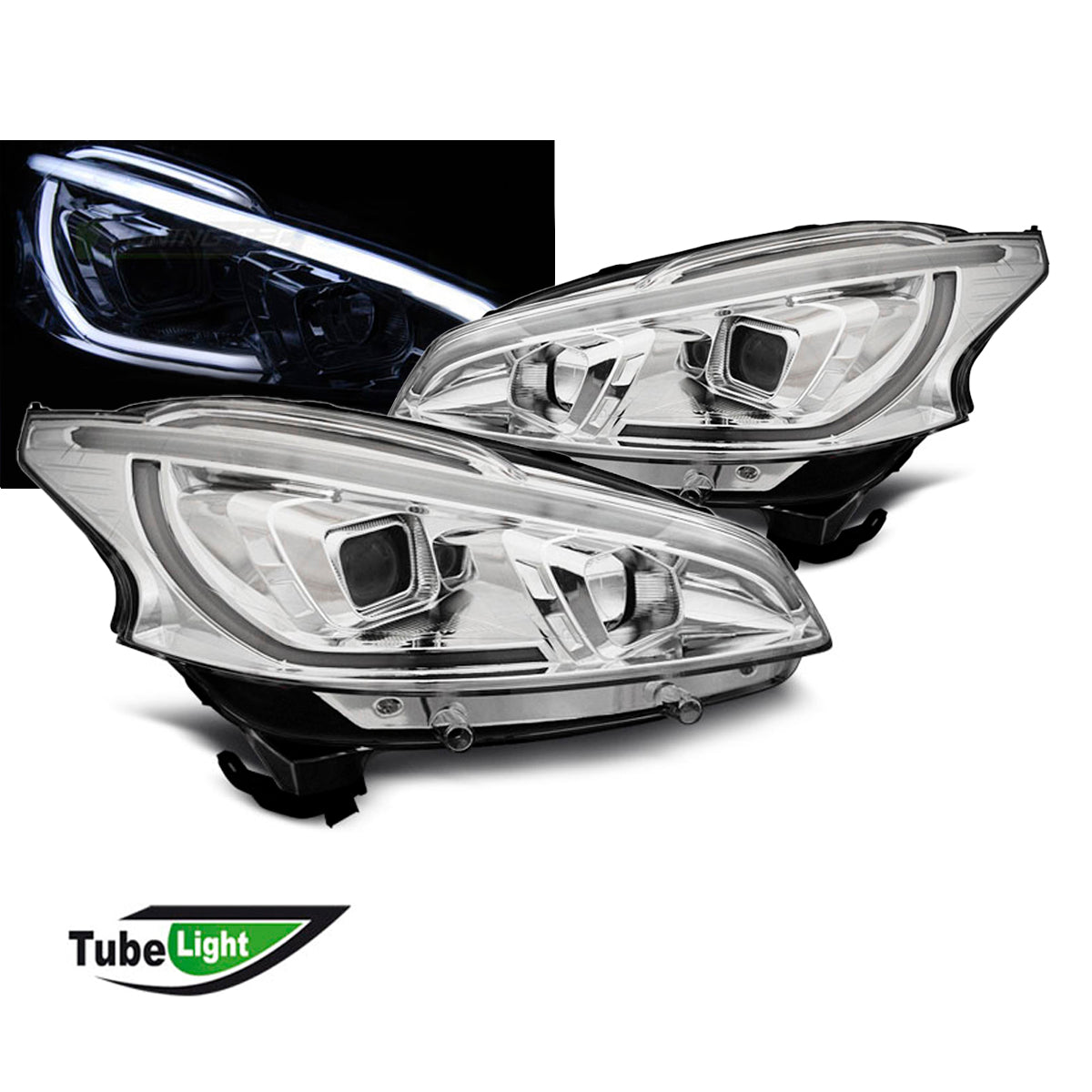 Scheinwerfer passend für Peugeot 208 4.12-06.15 Tube Light Chrom