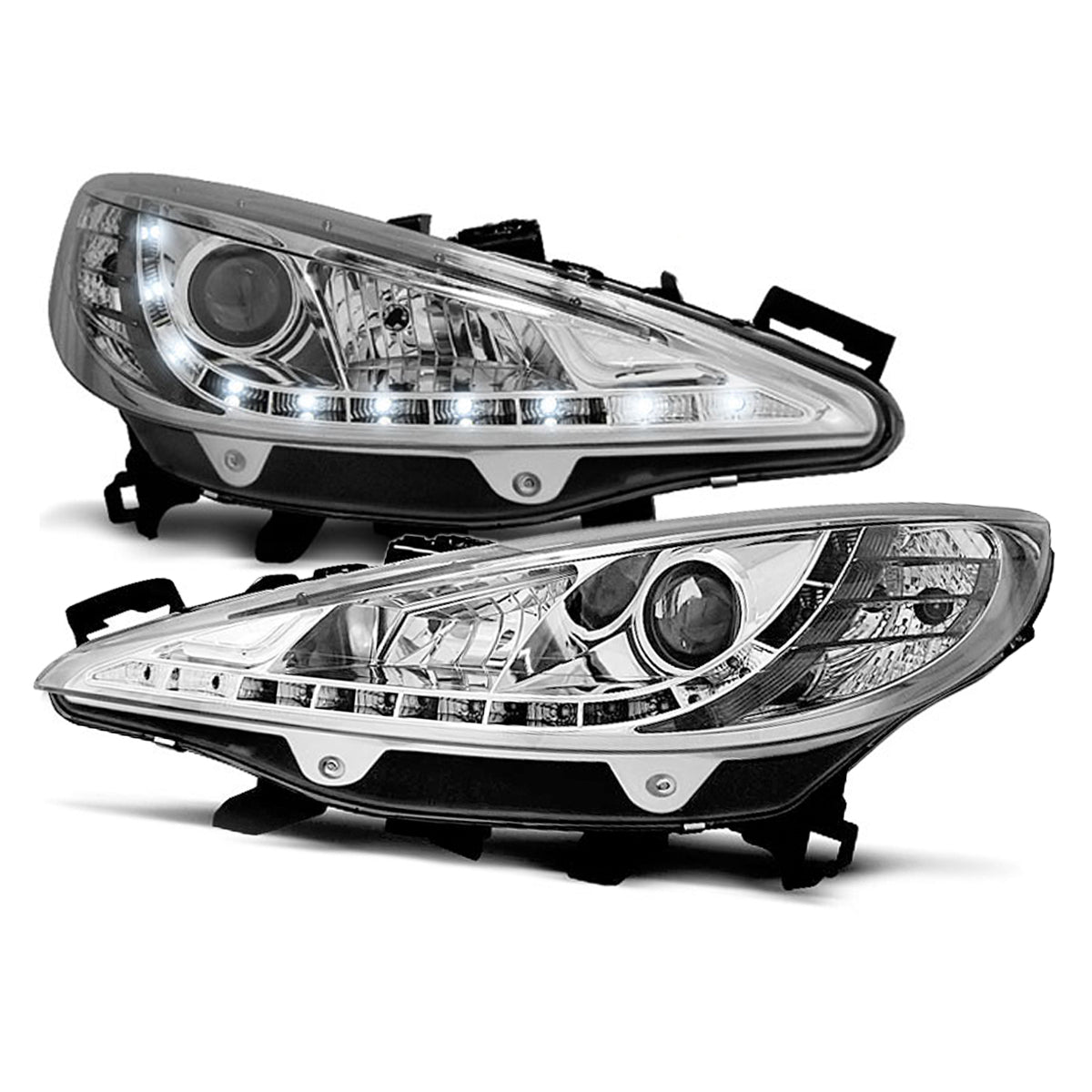 Scheinwerfer passend für Peugeot 207 05.06-06.12 Daylight Chrom mit Motor
