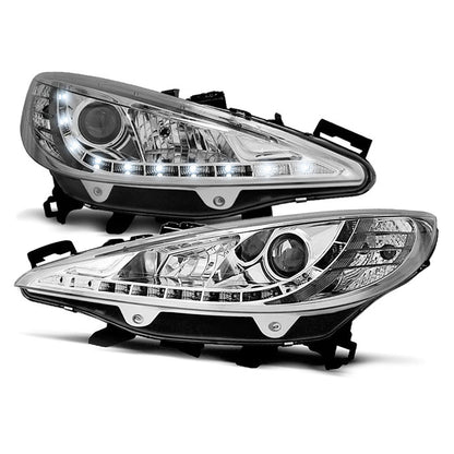 Scheinwerfer passend für Peugeot 207 05.06-06.12 Daylight Chrom mit Motor