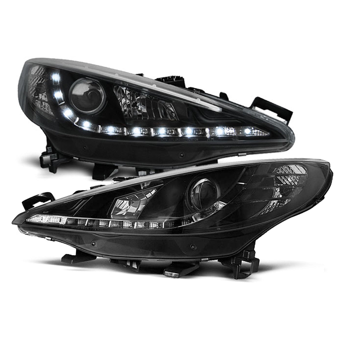 Scheinwerfer passend für Peugeot 207 05.06-06.12 Daylight Schwarz mit Motor
