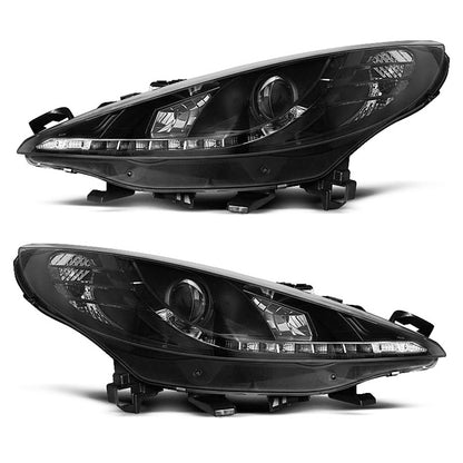 Scheinwerfer passend für Peugeot 207 05.06-06.12 Daylight Schwarz mit Motor