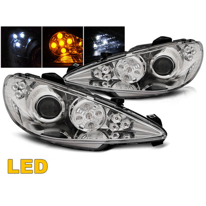 Scheinwerfer passend für Peugeot 206 02- Angel Eyes Chrom LED