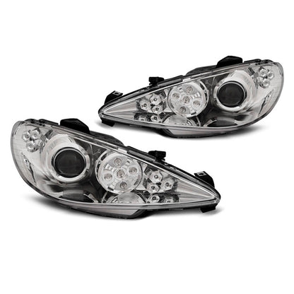 Scheinwerfer passend für Peugeot 206 02- Angel Eyes Chrom LED
