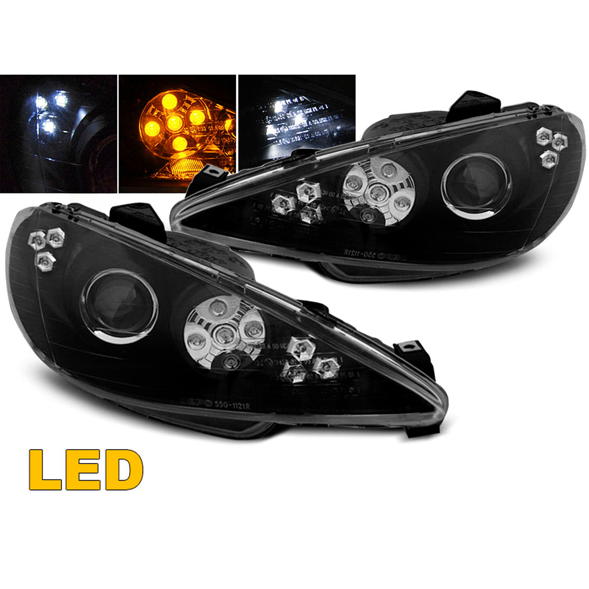 Scheinwerfer passend für Peugeot 206 02- Angel Eyes Schwarz LED