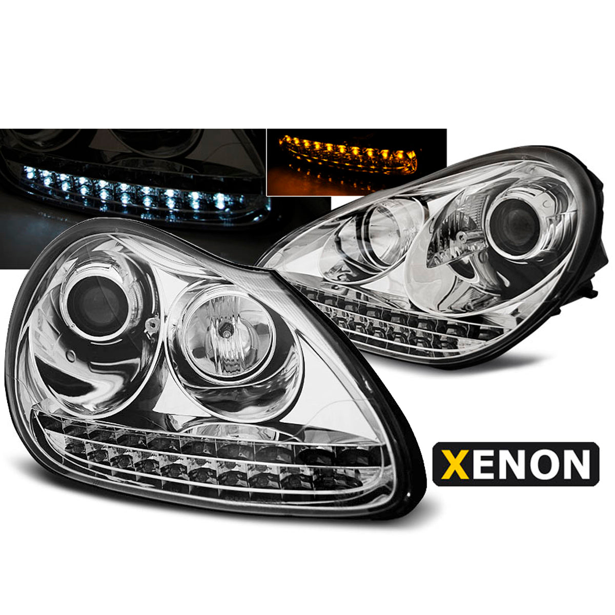 Xenon Scheinwerfer Tagfahrlicht Chrom passend für Porsche Cayenne 02-06