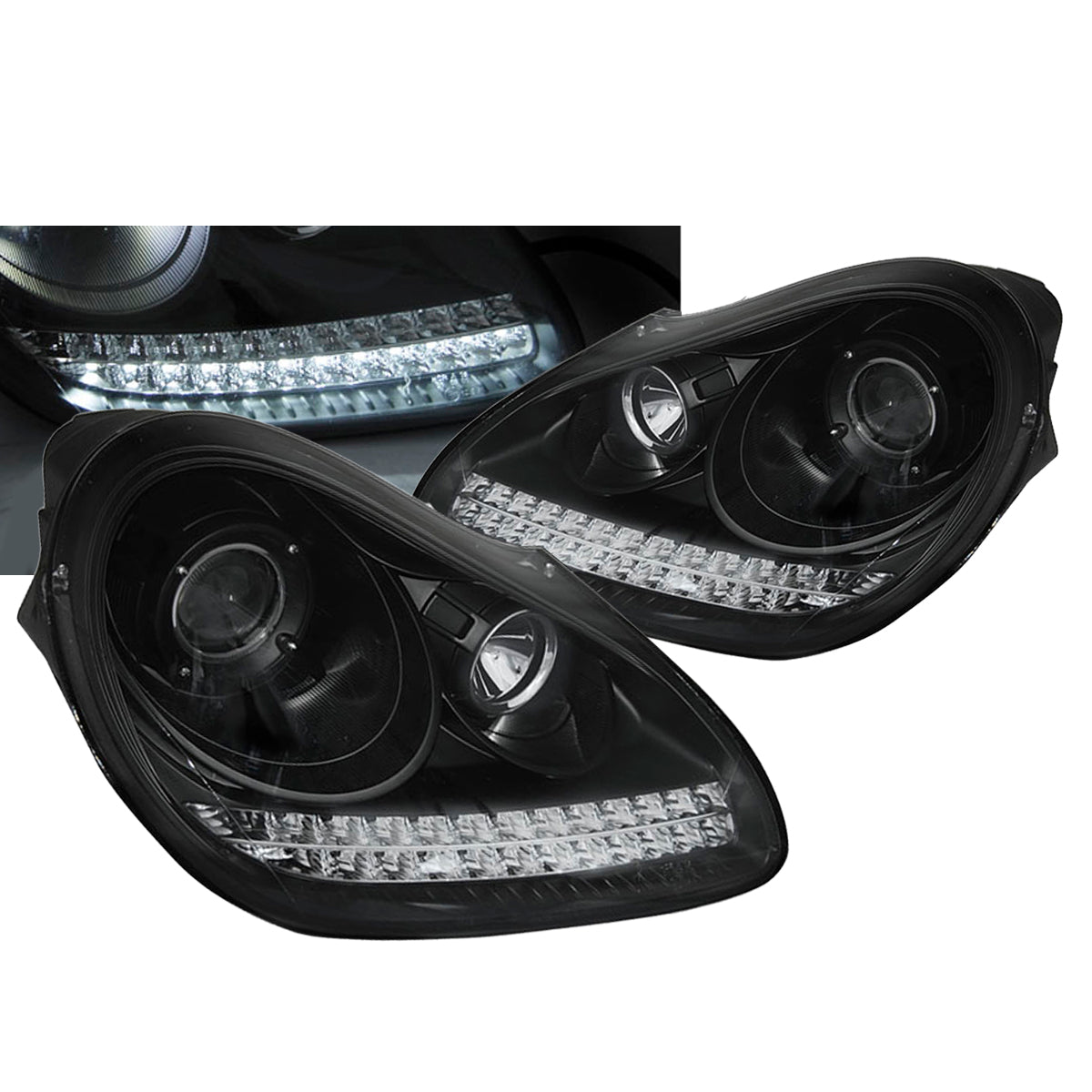 Scheinwerfer Porsche Cayenne 02-06 Tagfahrlicht Schwarz HID Xenon