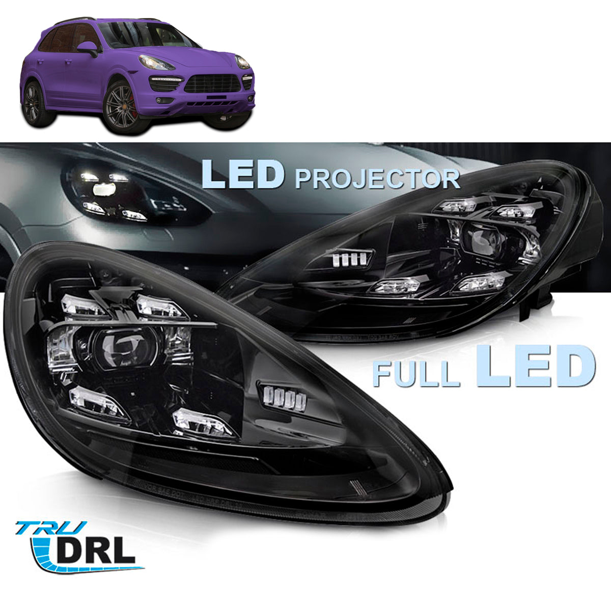 LED Scheinwerfer DRL Schwarz passend für Porsche Cayenne 10-15