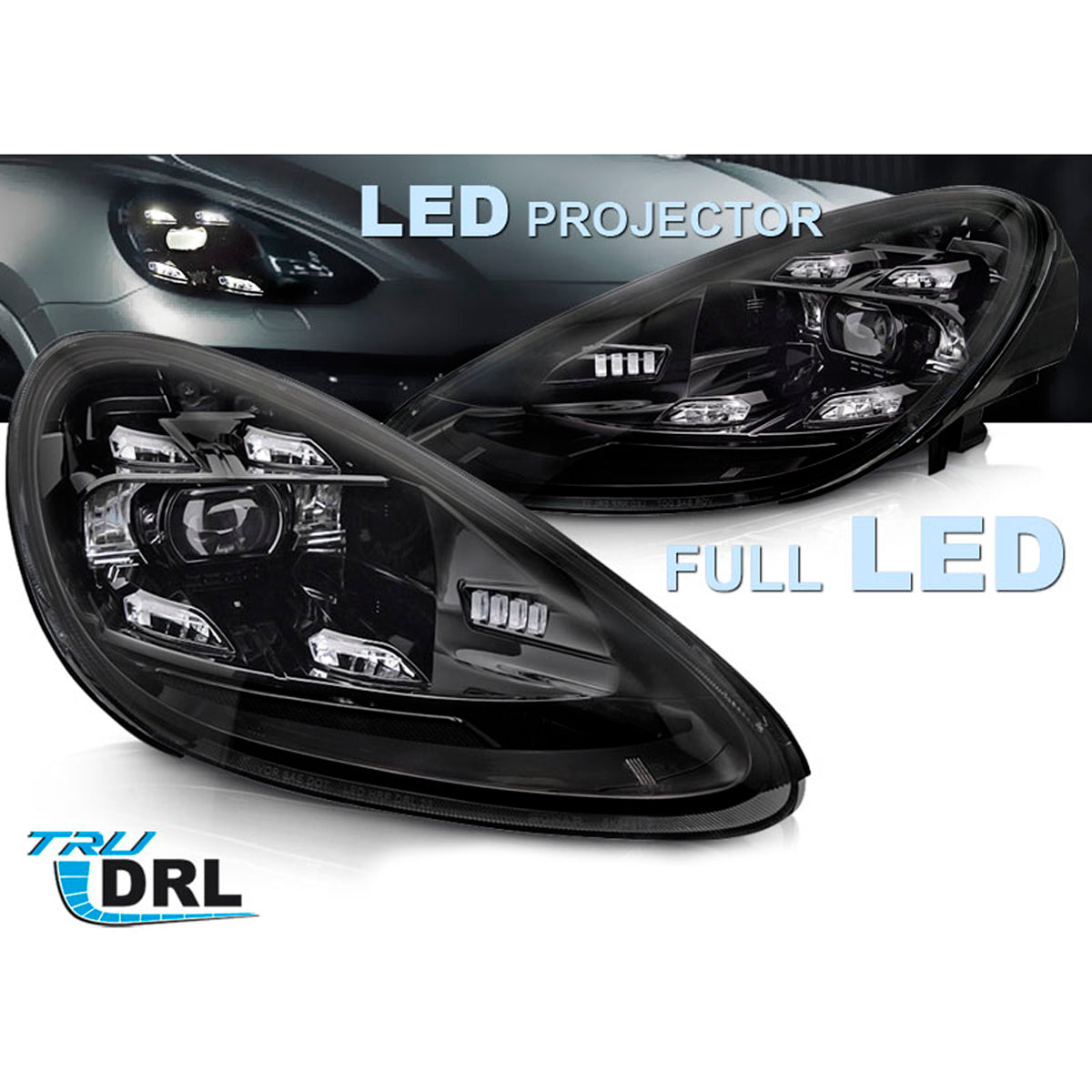 LED Scheinwerfer DRL Schwarz passend für Porsche Cayenne 10-15