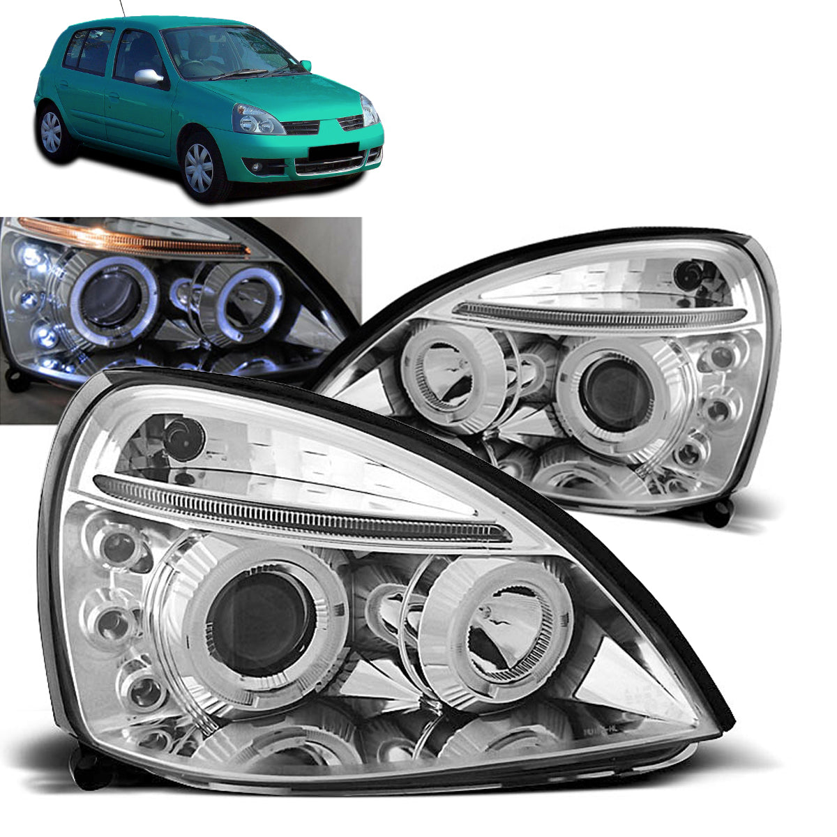 Scheinwerfer Renault Clio II 06.01-09.05 Angel Eyes Chrom
