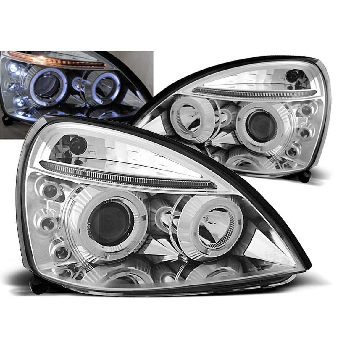 Scheinwerfer Renault Clio II 06.01-09.05 Angel Eyes Chrom