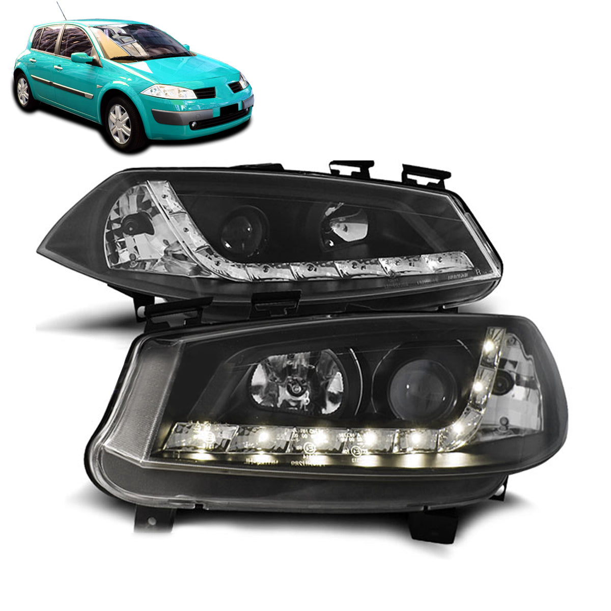 Scheinwerfer Renault Megane II 11.02-10.05 Tagfahrlicht Schwarz