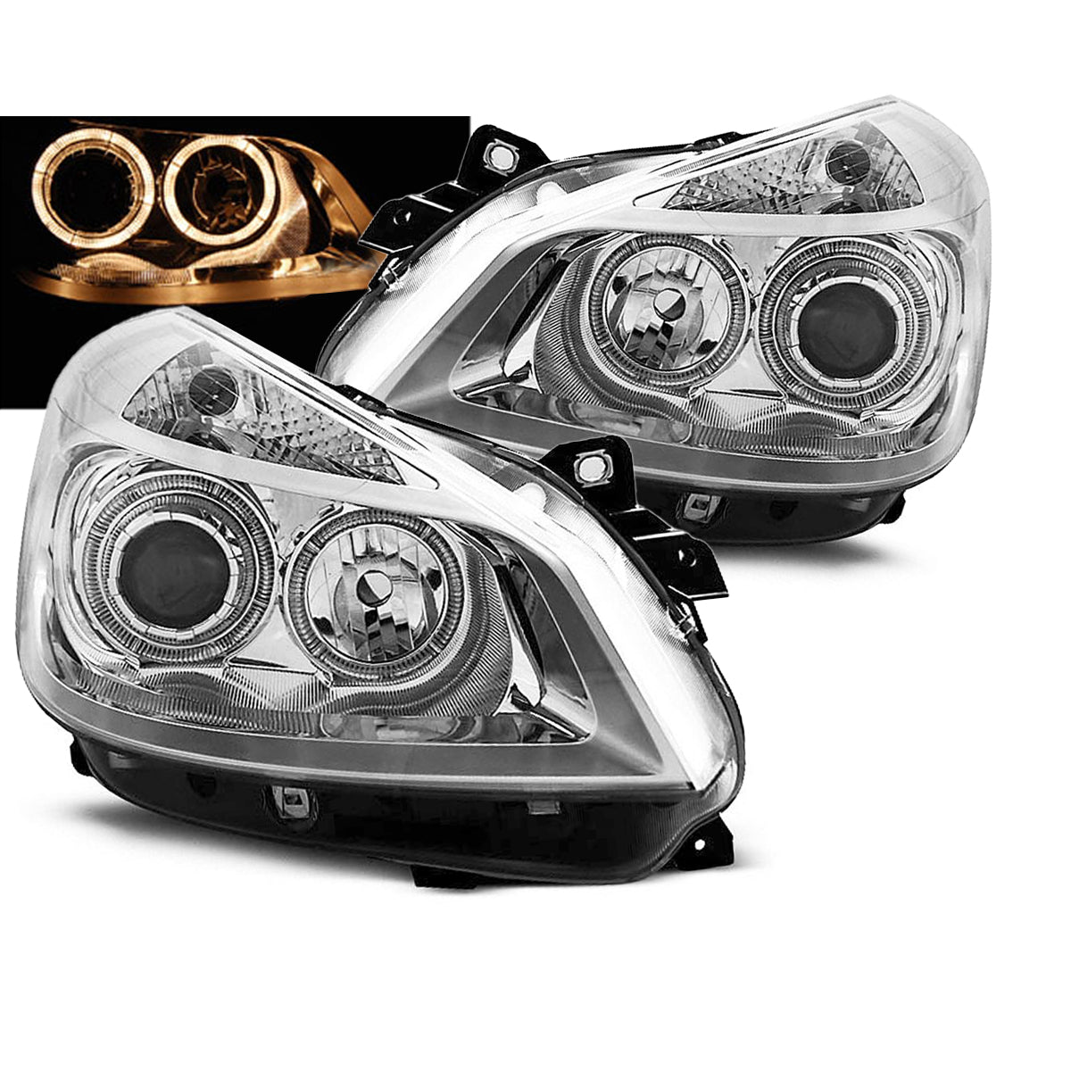 Scheinwerfer passend für Renault Clio 3 05-09 Chrom Angel Eyes