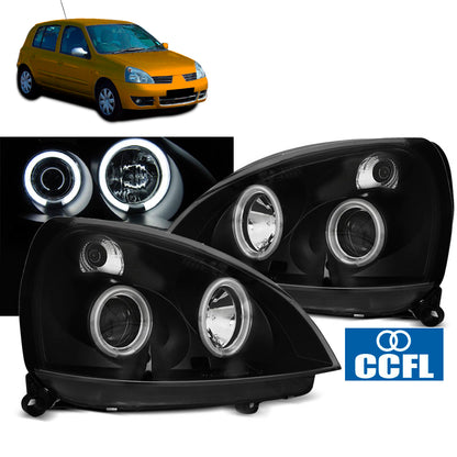 Scheinwerfer passend für Renault Clio II 06.01-09.05 Angel Eyes CCFL Schwarz