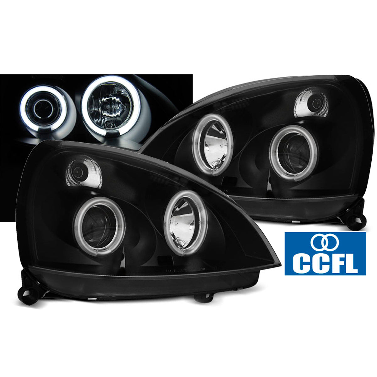 Scheinwerfer passend für Renault Clio II 06.01-09.05 Angel Eyes CCFL Schwarz