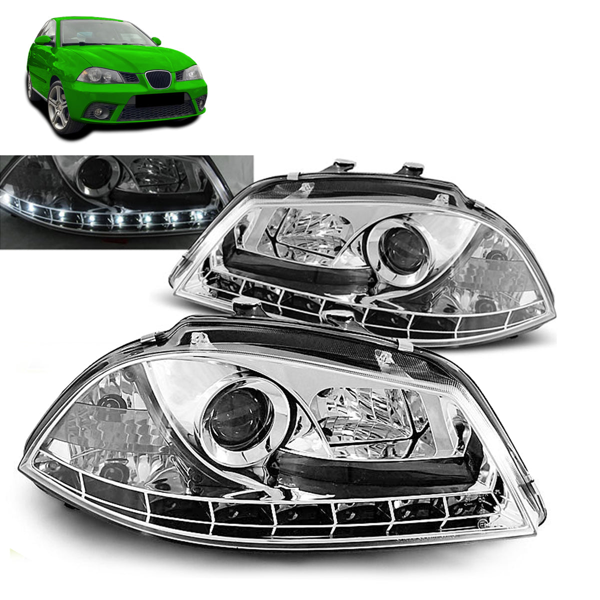 Scheinwerfer Daylight Chrom passend für Seat Ibiza 6L 04.02-08