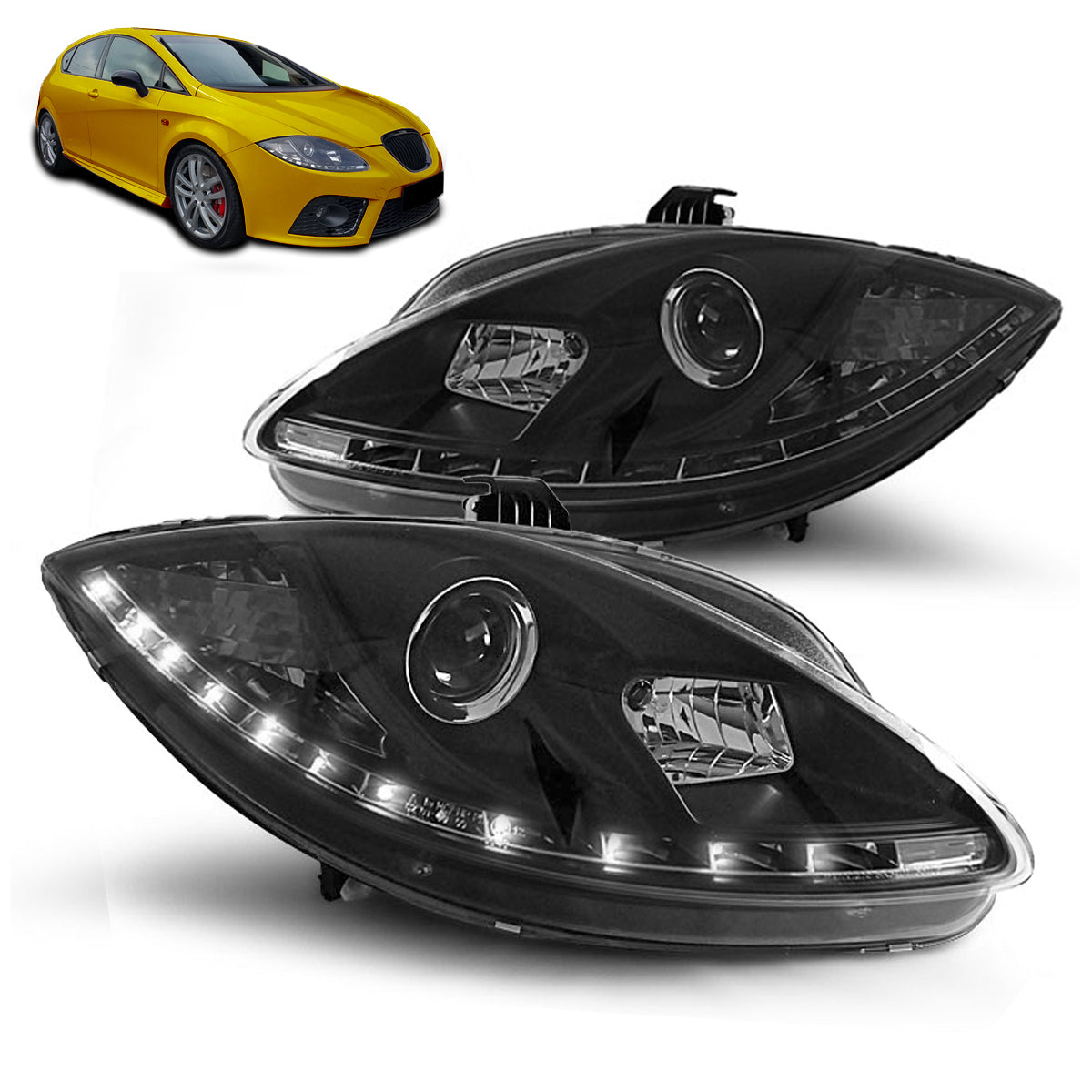 Scheinwerfer Daylight Schwarz passend für Seat Leon Altea Toledo 06.05-09