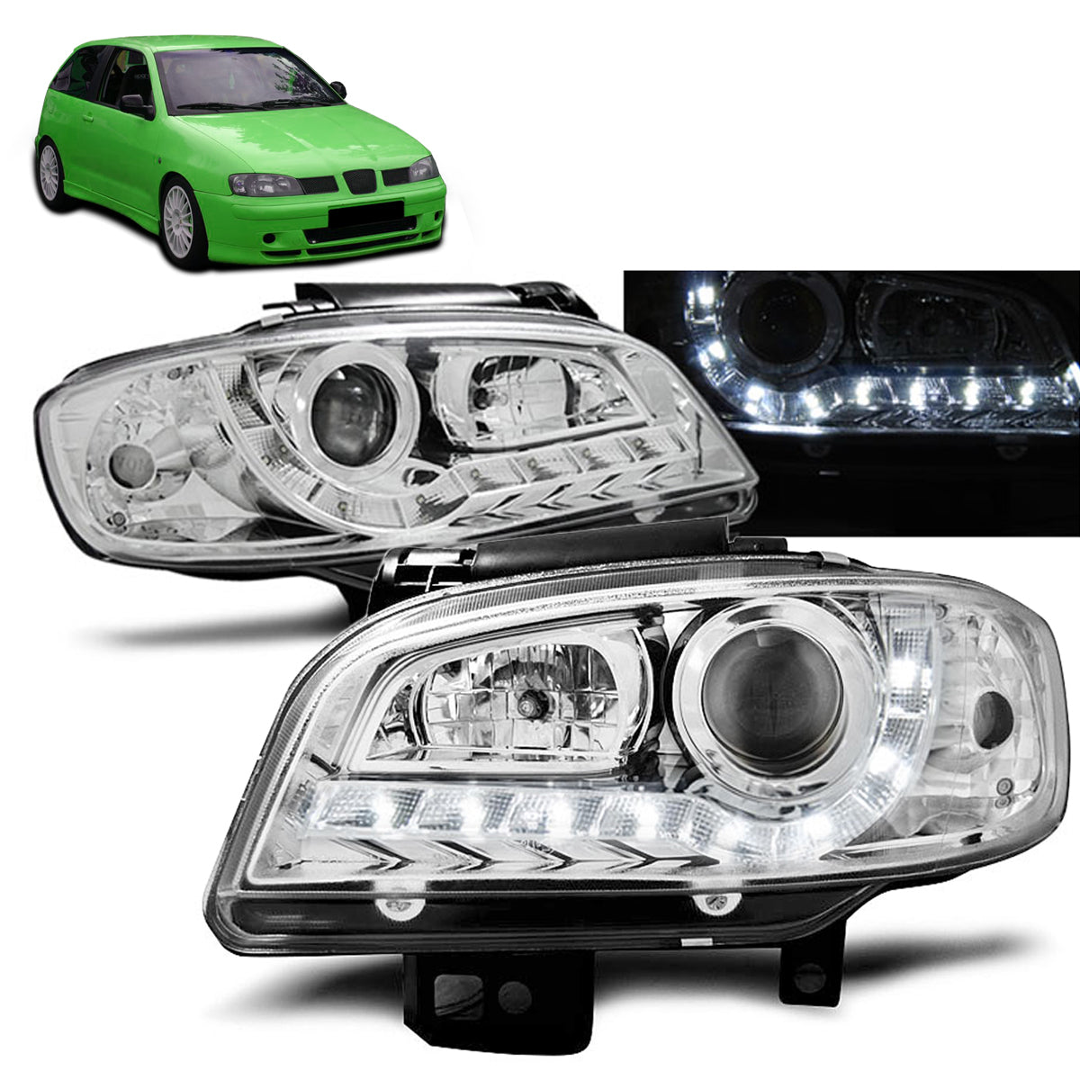 Scheinwerfer Daylight Chrom passend für Seat Ibiza/Cordoba 09.99-03.02