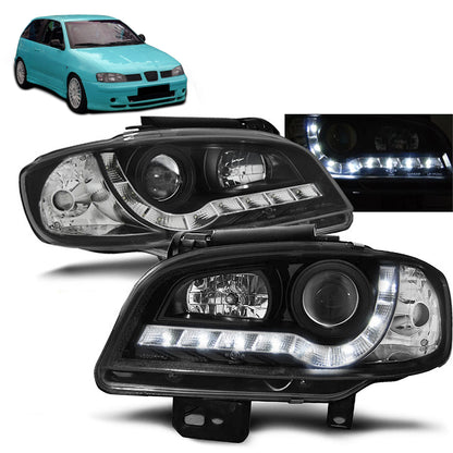 Scheinwerfer Daylight Schwarz passend für Seat Ibiza/Cordoba 09.99-03.02