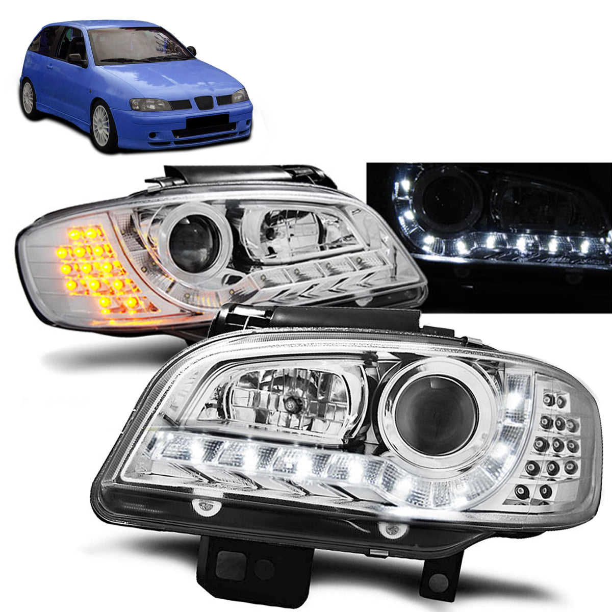Scheinwerfer Daylight Chrom passend für Seat Ibiza/Cordoba 09.99-03.02