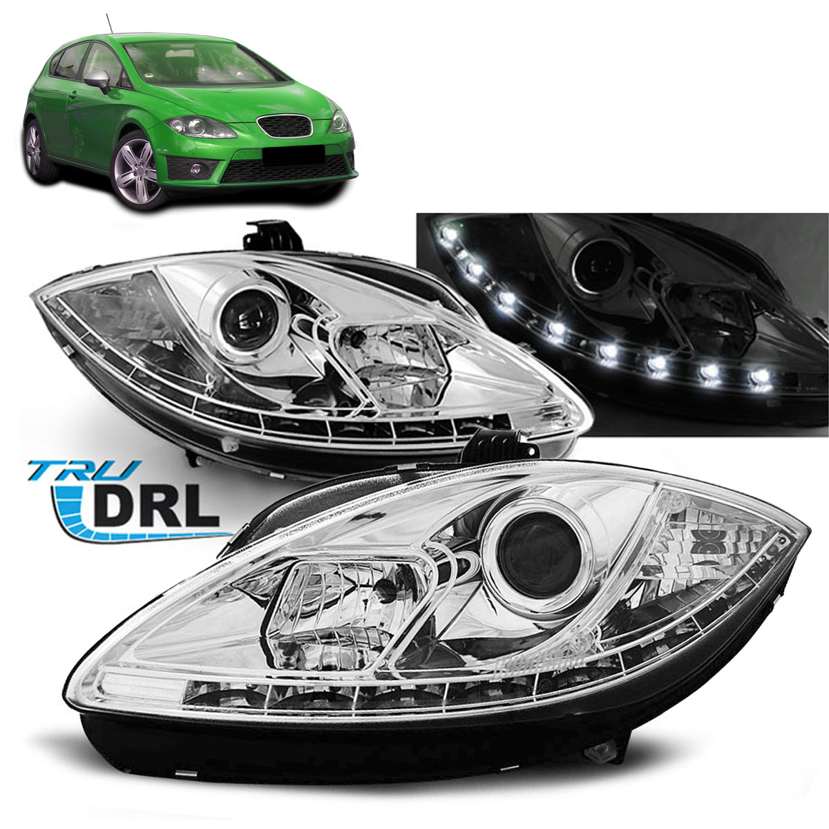 Scheinwerfer True DRL Chrom passend für Seat Leon Altea 09-12
