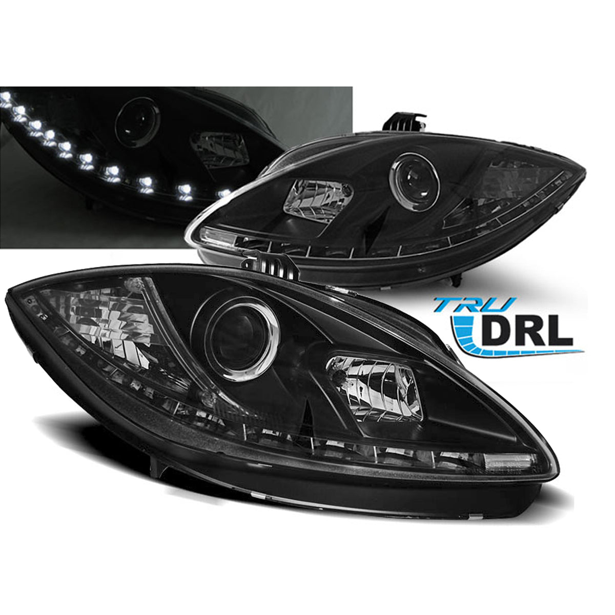 Scheinwerfer True DRL Schwarz passend für Seat Leon Altea 09-12
