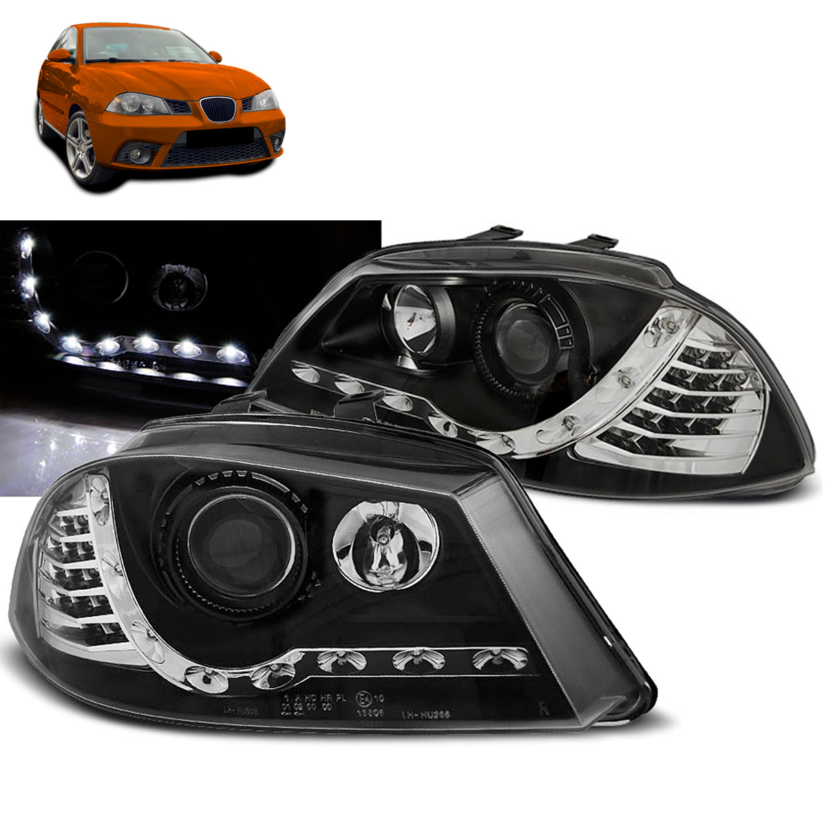 Scheinwerfer Tagfahrlicht Schwarz passend für Seat Ibiza 6L 04.02-08