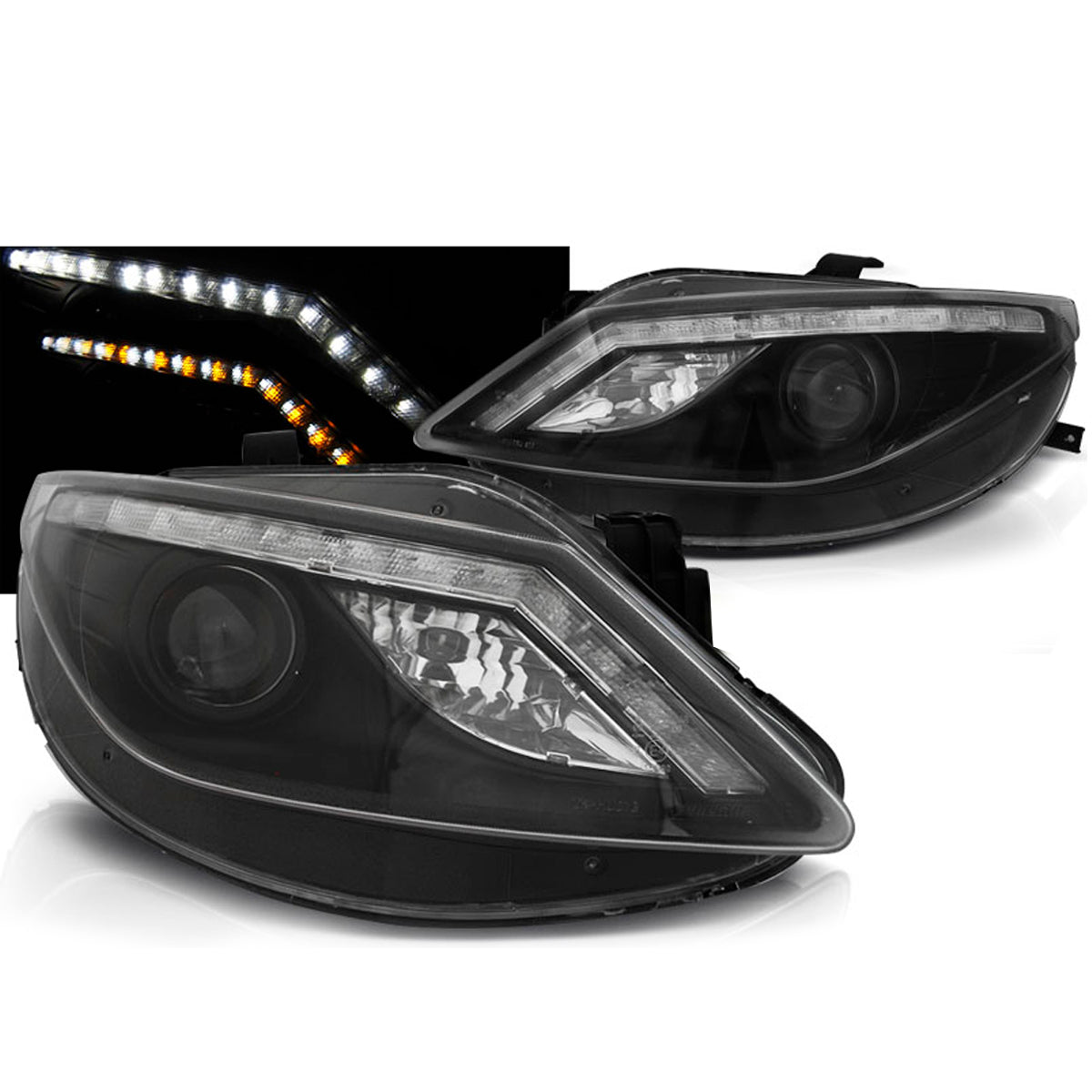 Scheinwerfer Tagfahrlicht Schwarz mit LED-Blinker passend für Seat Ibiza 6J 06.08-12