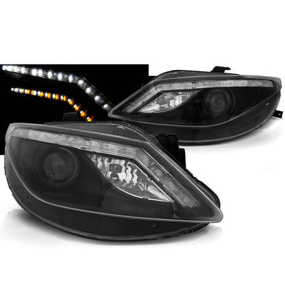 Scheinwerfer Tagfahrlicht Schwarz mit LED-Blinker passend für Seat Ibiza 6J 06.08-12