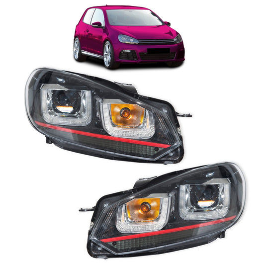 Halogen Rot Schwarz Tagfahrlicht Scheinwerfer passend für VW Golf VI 2009-2013