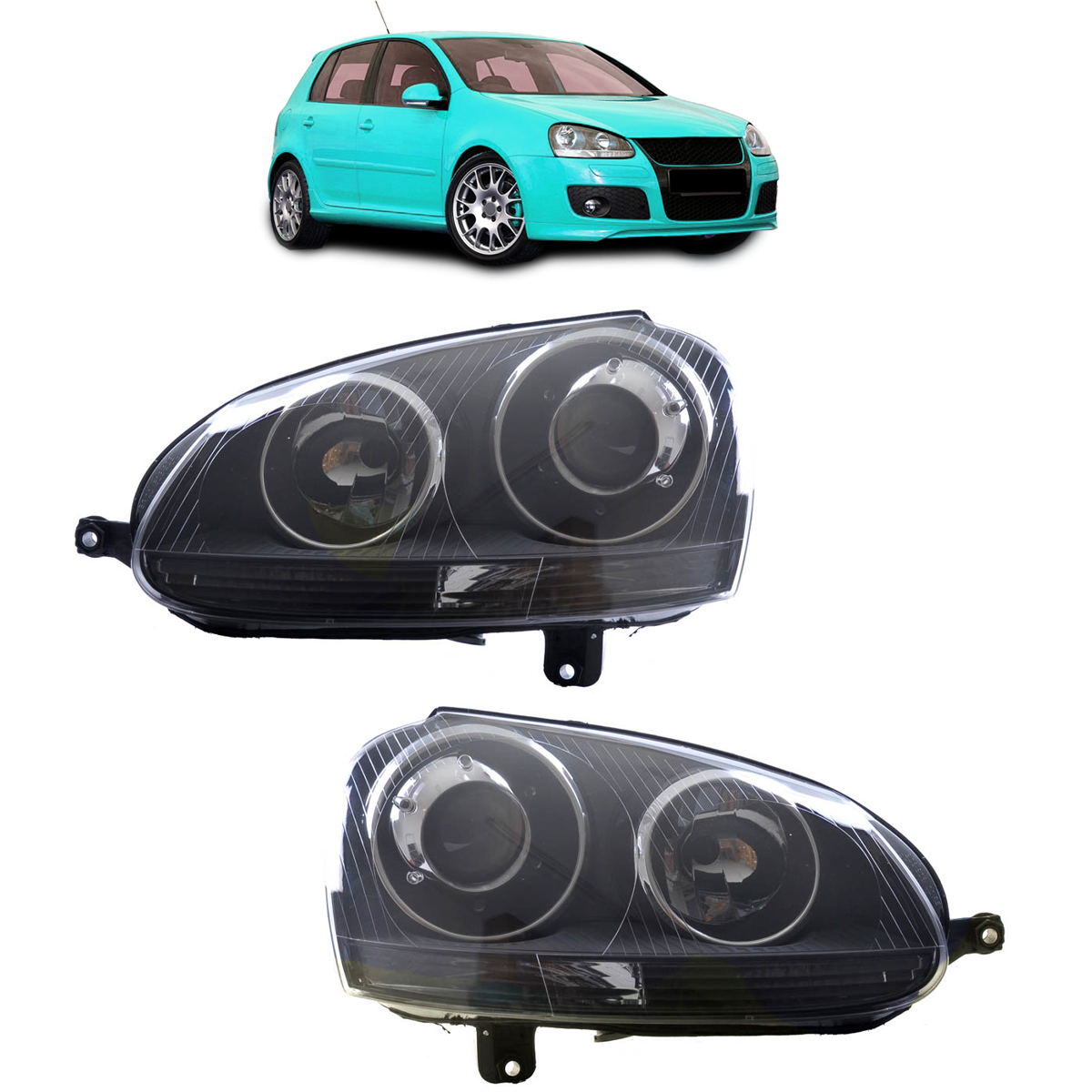 Schwarze Xenon-Style H7/H7 Scheinwerfer passend für VW Golf 5 2003-2008