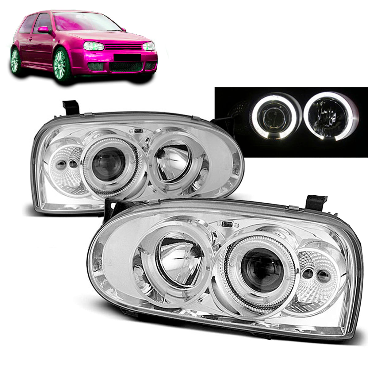 Scheinwerfer Angel Eyes Chrom passend für VW Golf 3 09.91-08.97