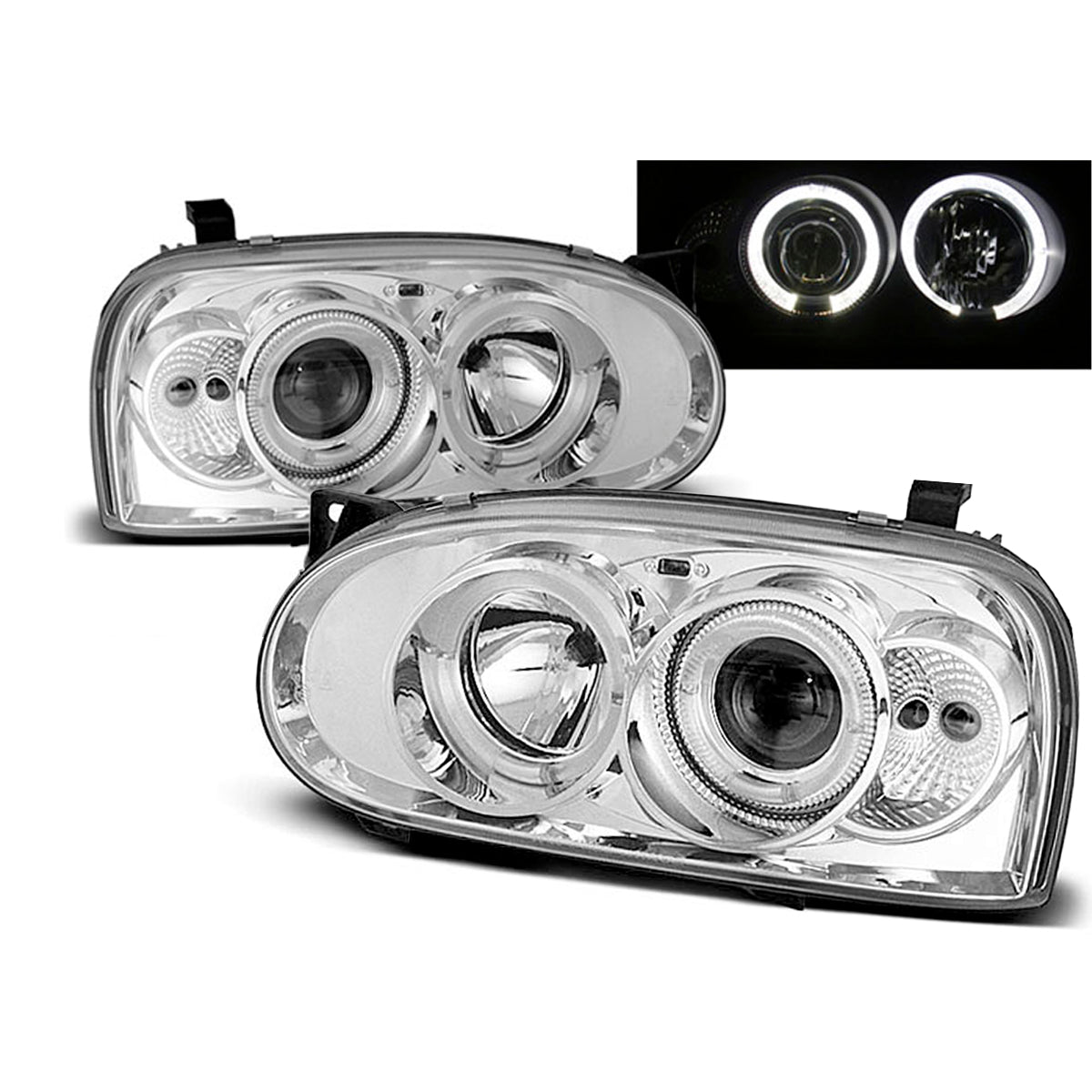 Scheinwerfer Angel Eyes Chrom passend für VW Golf 3 09.91-08.97