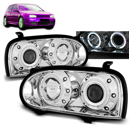 Scheinwerfer Angel Eyes Chrom passend für VW Golf 3 09.91-08.97
