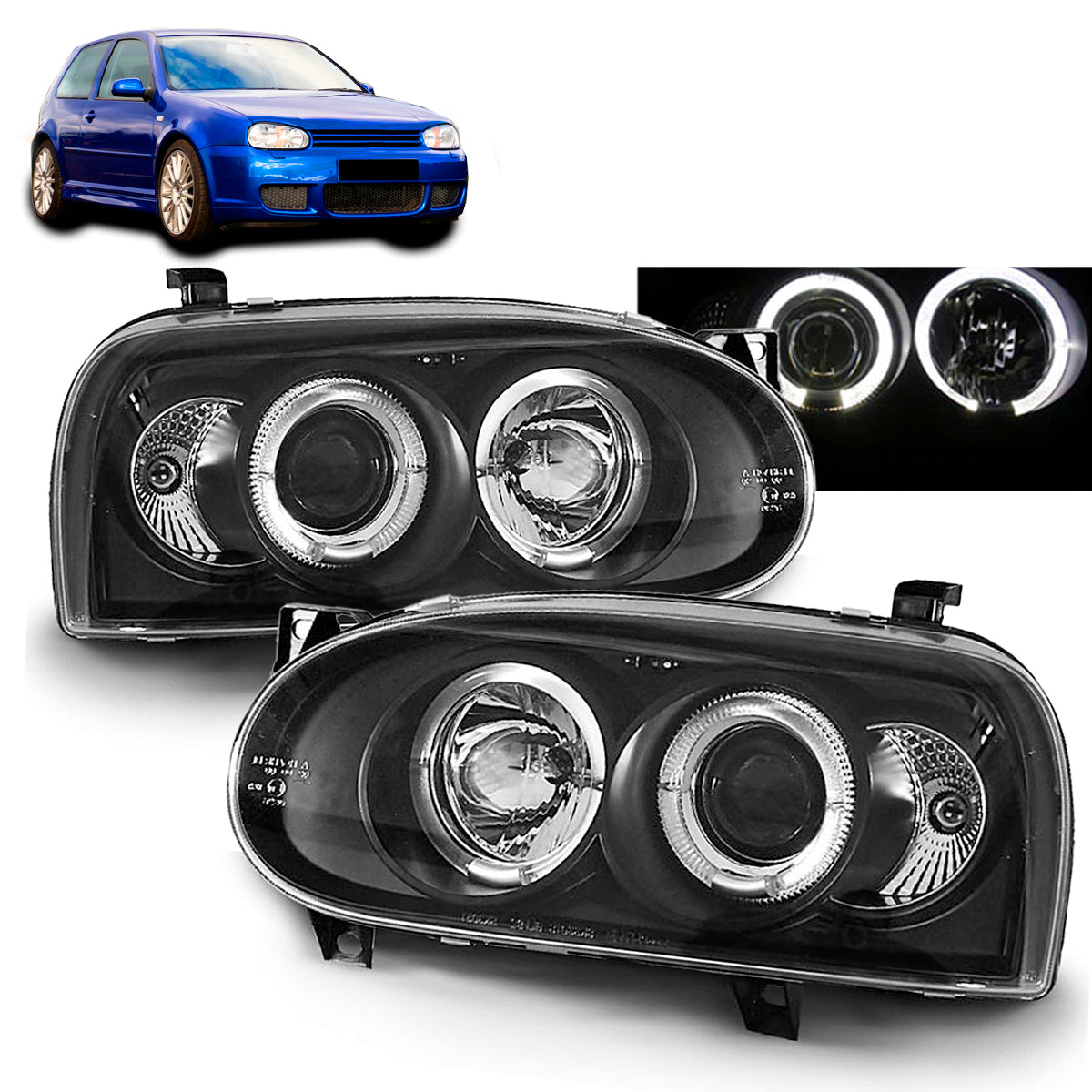 Scheinwerfer Angel Eyes Schwarz passend für VW Golf 3 09.91-08.97