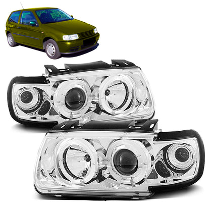 Scheinwerfer Angel Eyes Chrom passend für VW Polo 6N 10.94-09.99 Schrägheck