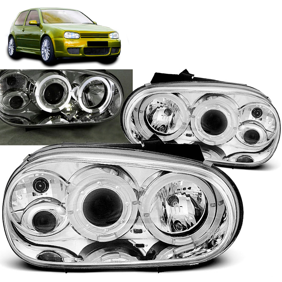 Scheinwerfer Angel Eyes Chrom passend für VW Golf 4 09.97-09.03