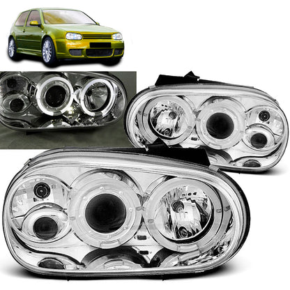 Scheinwerfer Angel Eyes Chrom passend für VW Golf 4 09.97-09.03
