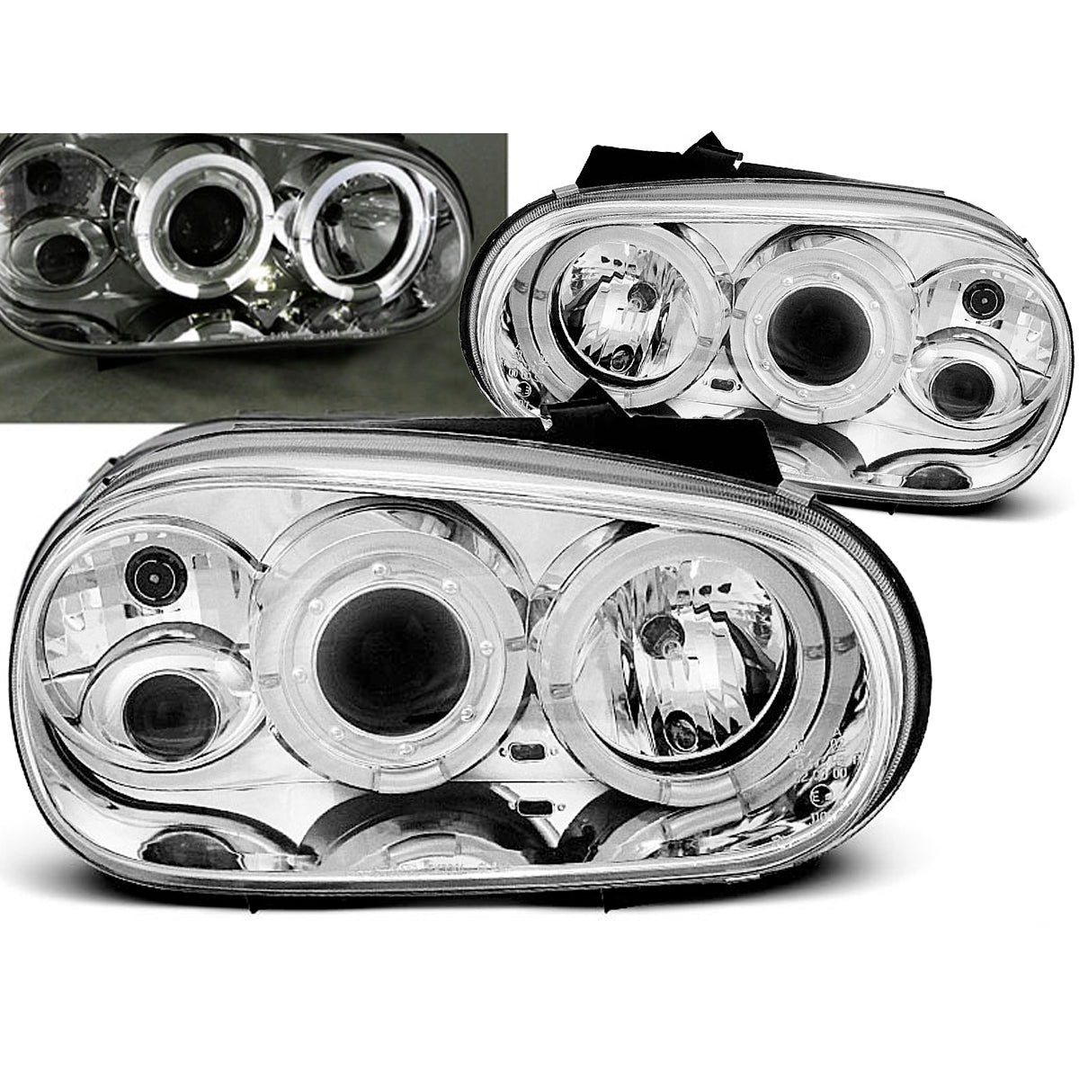 Scheinwerfer Angel Eyes Chrom passend für VW Golf 4 09.97-09.03