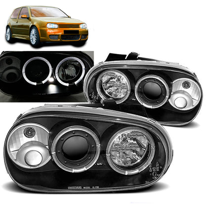 Scheinwerfer Angel Eyes Schwarz passend für VW Golf 4 09.97-09.03