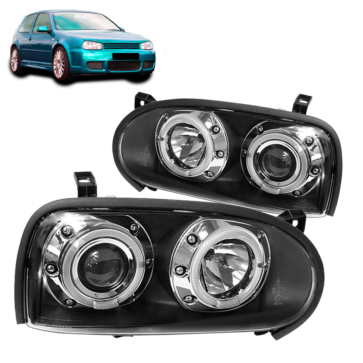 Scheinwerfer Angel Eyes Schwarz passend für VW Golf 3 09.91-08.97