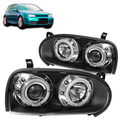 Scheinwerfer Angel Eyes Schwarz passend für VW Golf 3 09.91-08.97