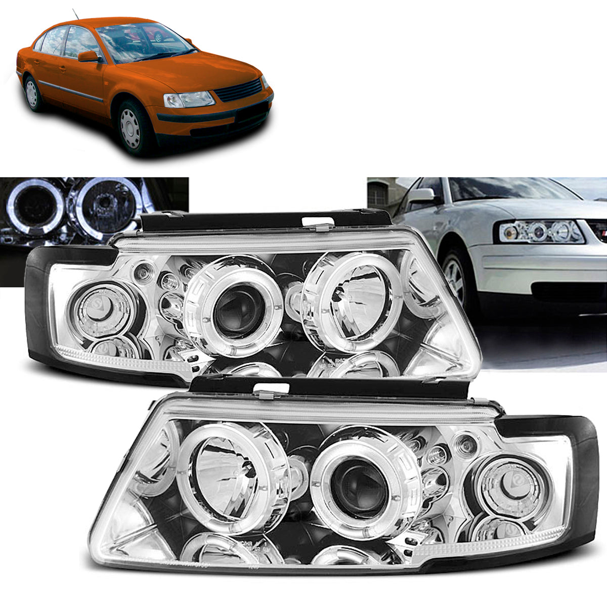 Scheinwerfer Angel Eyes Chrom passend für VW Passat B5 3B 11.96-08.00