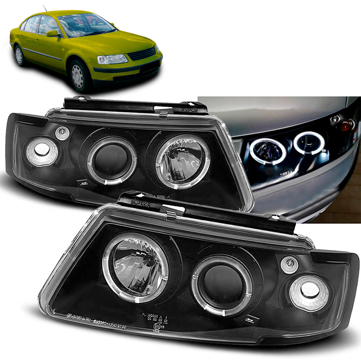 Scheinwerfer Angel Eyes Schwarz passend für VW Passat B5 3B 11.96-08.00