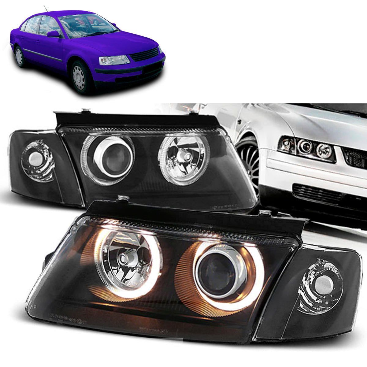Scheinwerfer Angel Eyes Schwarz passend für VW Passat B5 3B 11.96-08.00